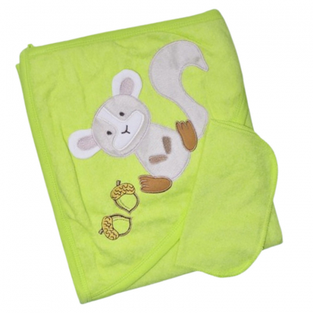 Prosoape - Set 2 piese, prosop cu gluga si batista, pentru baieti, 85 x 80 cm Mini Junior PRS747, Verde