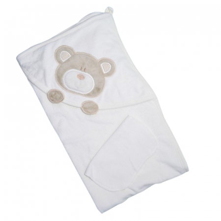 Prosoape - Set 2 piese, prosop cu gluga si batista, pentru baieti, 95 x 80 cm, Mini Junior PRS0109A, Alb