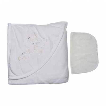 Set 2 piese, prosop cu gluga si batista, pentru baieti, 95 x 80 cm, Mini Junior PRS0109A3, Alb [1]