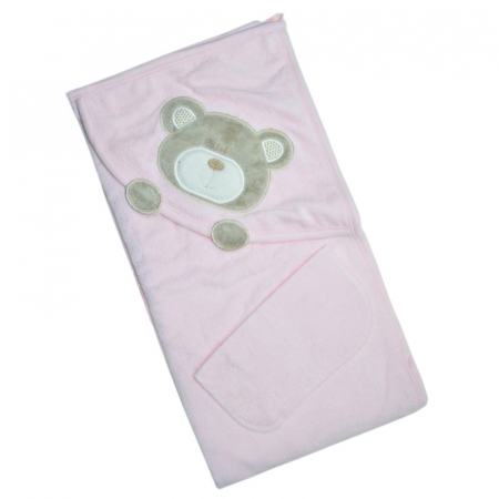 Prosoape - Set 2 piese, prosop cu gluga si batista, pentru baieti, 95 x 80 cm, Mini Junior PRS0109R, Roz