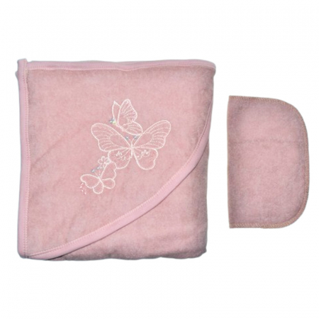 Set 2 piese, prosop cu gluga si batista, pentru baieti, 95 x 80 cm, Mini Junior PRS0109R2, Roz [1]