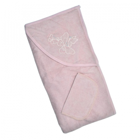Prosoape - Set 2 piese, prosop cu gluga si batista, pentru baieti, 95 x 80 cm, Mini Junior PRS0109R2, Roz