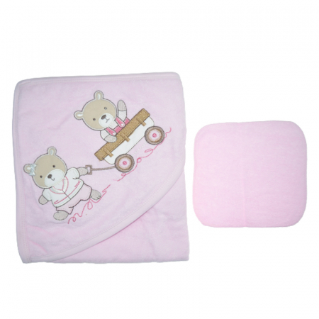 Set 2 piese prosop cu gluga si batista pentru fete Baby Line PPB125, Roz [1]