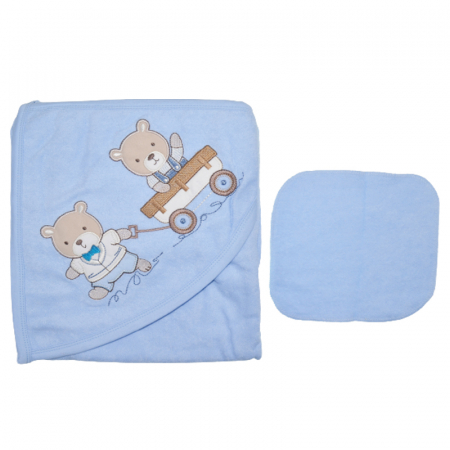 Set 2 piese prosop cu gluga si batista pentru baieti Baby Line PPB126, Albastru [1]