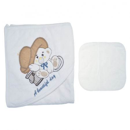 Set 2 piese prosop cu gluga si batista pentru baieti Baby Line PPB129, Alb [1]