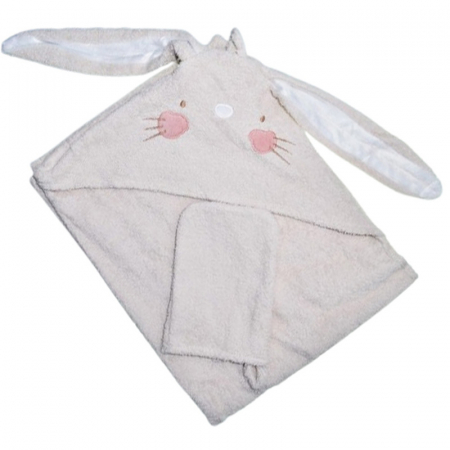 Prosoape - Set 2 piese, prosop cu gluga si manusa, pentru copii, 75 x 75 cm, Mini Junior PRS4201B, Bej