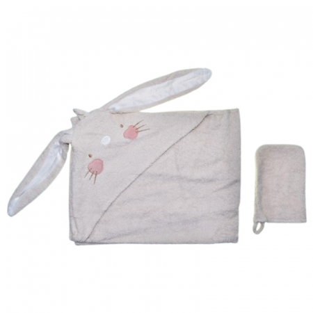 Set 2 piese, prosop cu gluga si manusa, pentru copii, 75 x 75 cm, Mini Junior PRS4201B, Bej [1]