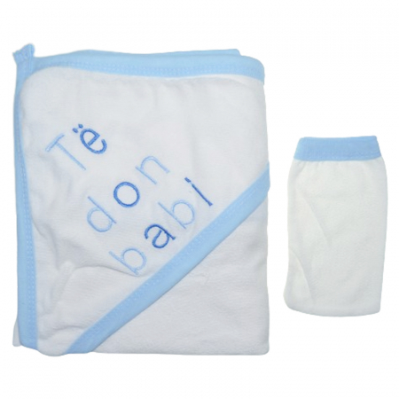 Set 2 piese prosop cu gluga si manusa pentru baieti Mini Junior PPB117, Alb [1]