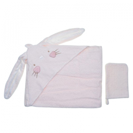 Set 2 piese, prosop cu gluga si manusa, pentru fete, 75 x 75 cm, Mini Junior PRS4201, Roz [1]