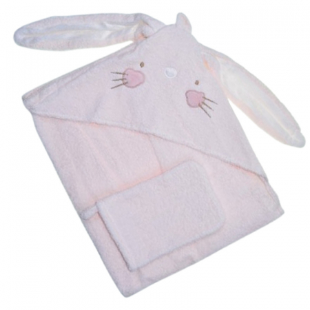 Prosoape - Set 2 piese, prosop cu gluga si manusa, pentru fete, 75 x 75 cm, Mini Junior PRS4201, Roz