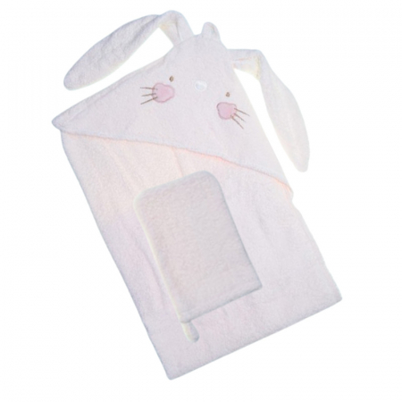 Set 2 piese, prosop cu gluga si manusa, pentru fete, 75 x 75 cm, Mini Junior PRS4201, Roz [3]