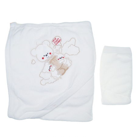 Set 2 piese prosop cu gluga si manusa pentru copii Mini Junior PPB112, Alb [1]