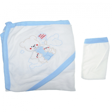 Set 2 piese prosop cu gluga si manusa pentru baieti Mini Junior PPB113, Alb [1]