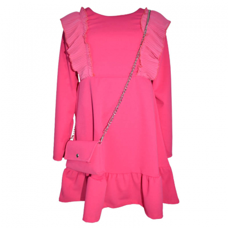 Rochite fete - Set 2 piese rochie eleganta cu maneca lunga si geanta pentru fete JDJ 270323-31, Fucsia