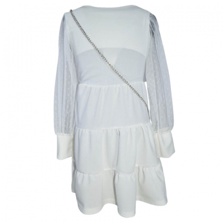 Set 2 piese rochie eleganta cu maneca lunga si geanta pentru fete JDJ 270323-25, Alb [1]