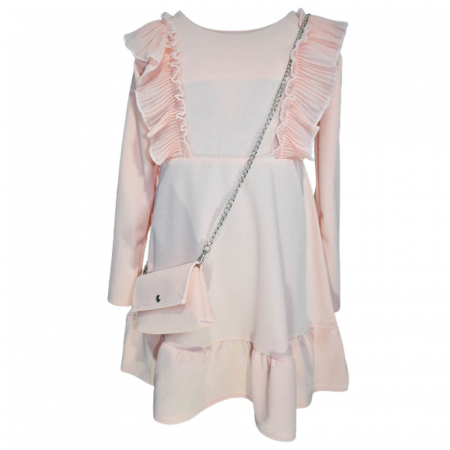 Rochite fete - Set 2 piese rochie eleganta cu maneca lunga si geanta pentru fete JDJ 270323-21, Coral
