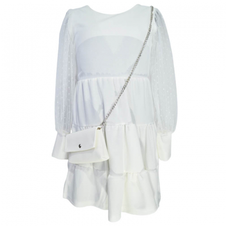 Rochite fete - Set 2 piese rochie eleganta cu maneca lunga si geanta pentru fete JDJ 270323-25, Alb