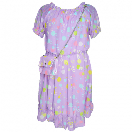 Rochite fete - Set 2 piese rochie eleganta cu maneca scurta si geanta pentru fete Lucky Girl 270323-13, Mov