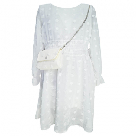 Îmbrăcăminte fete - Set 2 piese rochie eleganta cu maneca lunga si geanta pentru fete Lucky Girl 270323-32, Alb