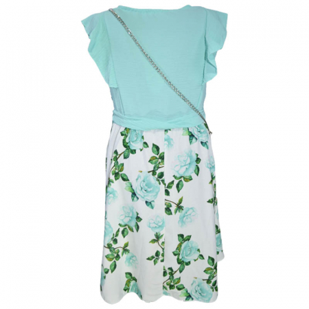 Set 2 piese rochie eleganta cu maneca scurta si geanta pentru fete New Collection 270323-37, Turcoaz [1]