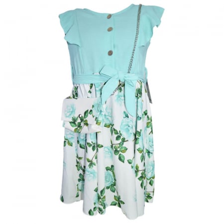 Rochite fete - Set 2 piese rochie eleganta cu maneca scurta si geanta pentru fete New Collection 270323-37, Turcoaz