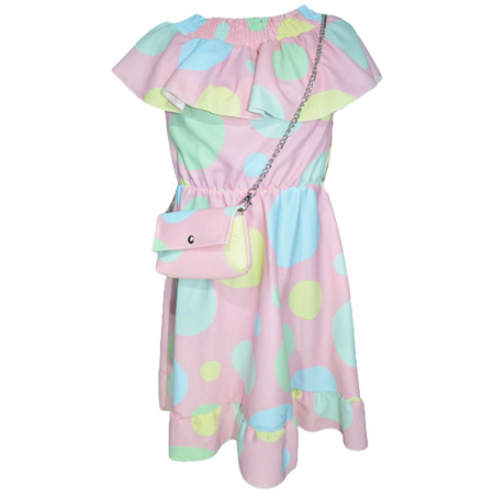 Îmbrăcăminte fete - Set 2 piese rochie eleganta cu maneca scurta si geanta pentru fete Lucky Girl 270323-8, Roz