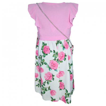 Set 2 piese rochie eleganta cu maneca scurta si geanta pentru fete New Collection 270323-47, Roz [1]