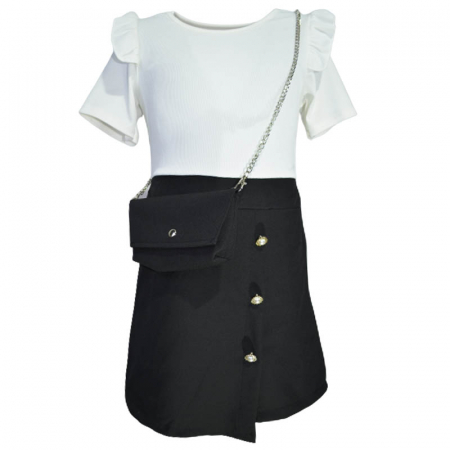 Rochite fete - Set 2 piese rochie eleganta cu maneca scurta si geanta pentru fete New Collection 270323-40, Negru