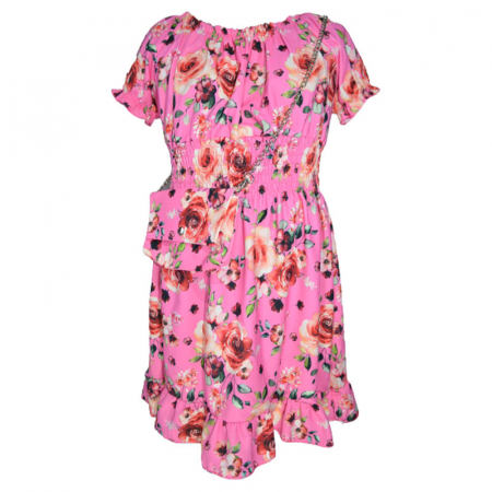 Rochite fete - Set 2 piese rochie eleganta cu maneca scurta si geanta pentru fete New Collection 270323-43, Fucsia