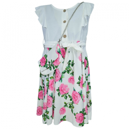 Rochite fete - Set 2 piese rochie eleganta cu maneca scurta si geanta pentru fete New Collection 270323-48, Alb