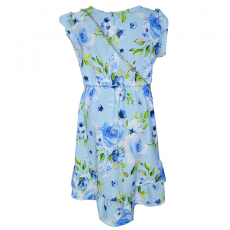 Set 2 piese rochie eleganta cu maneca scurta si geanta pentru fete New Collection 270323-51, Albastru [1]