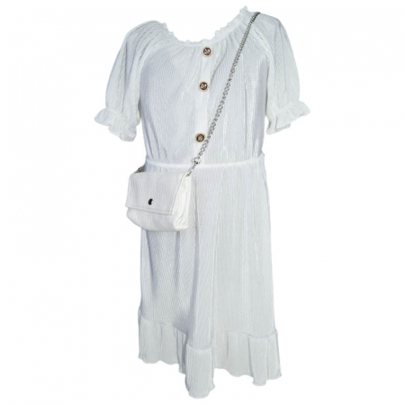Rochite fete - Set 2 piese rochie eleganta cu maneca scurta si geanta pentru fete New Collection 270323-18, Alb