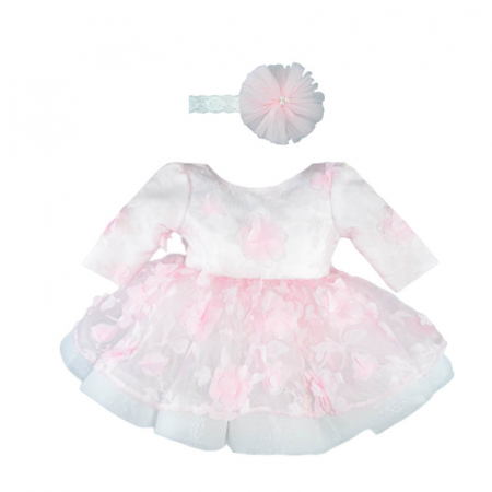 Botezul bebelusului - Set 2 piese rochie eleganta pentru fete Colibri SRC-5, Roz