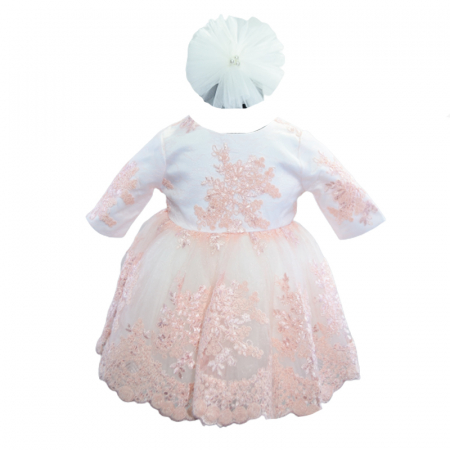 Botezul bebelusului - Set 2 piese rochie eleganta pentru fete Colibri SRC-4, Roz