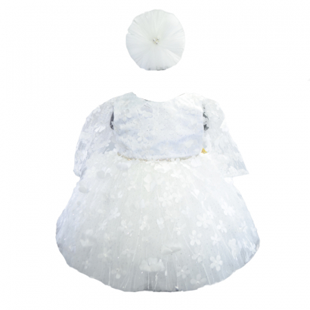 Botezul bebelusului - Set 2 piese rochie eleganta pentru fete Colibri SRC-1, Alb