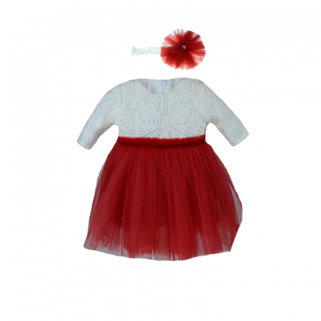 Botezul bebelusului - Set 2 piese rochie si bentita pentru fete Colibra 1097RA