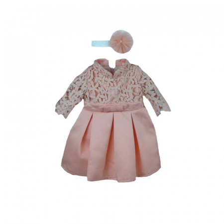 Botezul bebelusului - Set 2 piese rochie si bentita pentru fete Colibri 1171-R