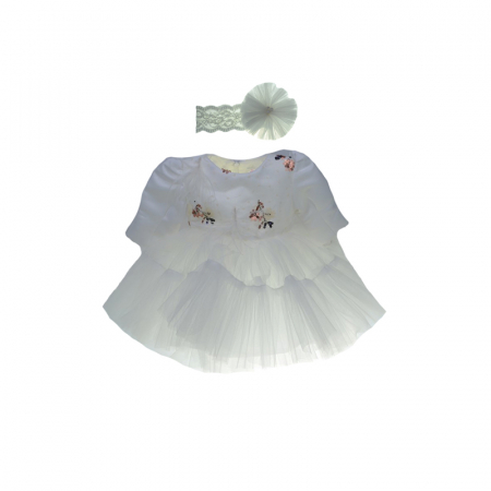 Botezul bebelusului - Set 2 piese rochie si bentita pentru fete Mini Junior 300-62A