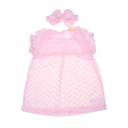 Botezul bebelusului - Set 2 piese rochita si bentita pentru fete Mini Junior COMP-242064, Roz
