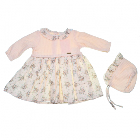 Botezul bebelusului - Set 2 piese rochita si caciula pentru fete Mini Junior COMP-4638-1, Roz