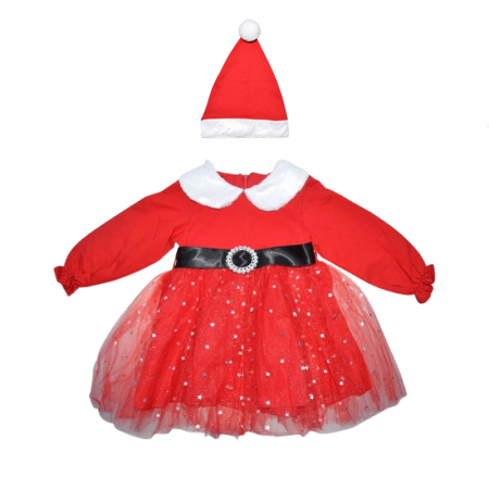 Îmbrăcăminte fete - Set 2 piese rochita si caciula pentru fete Mini Junior RCH-60040, Rosu