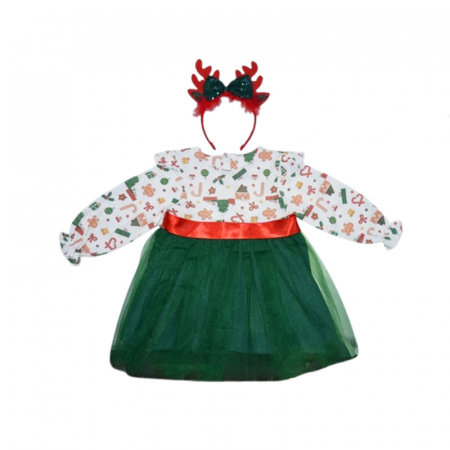 Îmbrăcăminte fete - Set 2 piese rochita si cordeluta pentru fete Mini Junior RCH-60039, Verde