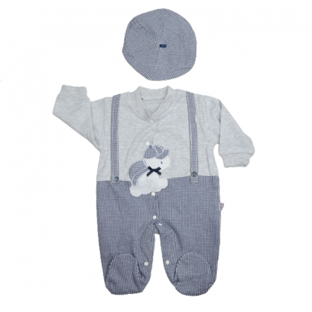 Salopete bebelusi baieti - Set 2 piese salopeta cu maneca lunga si basca pentru baieti Gaye Bebe 2176G, Gri