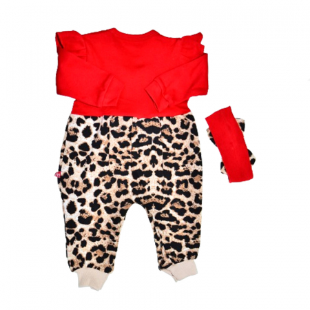 Set 2 piese salopeta cu maneca lunga si bentita pentru fete Mini Junior SLP-8621, Rosu [2]