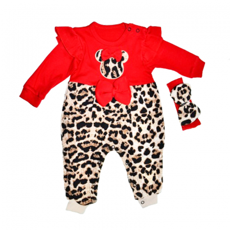 Salopete fete - Set 2 piese salopeta cu maneca lunga si bentita pentru fete Mini Junior SLP-8621, Rosu