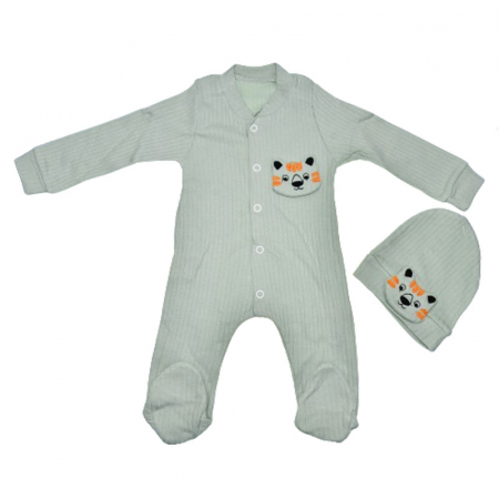 Salopete bebelusi baieti - Set 2 piese salopeta cu maneca lunga si caciula Mini Junior SBMJ-18, Verde