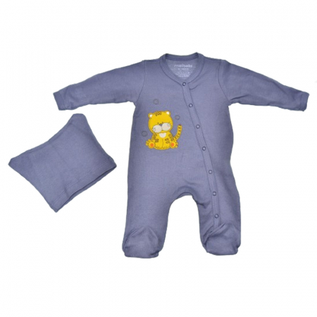 Salopete bebelusi baieti - Set 2 piese salopeta cu maneca lunga si caciula pentru baieti Mini Junior SETMJ-1, Albastru