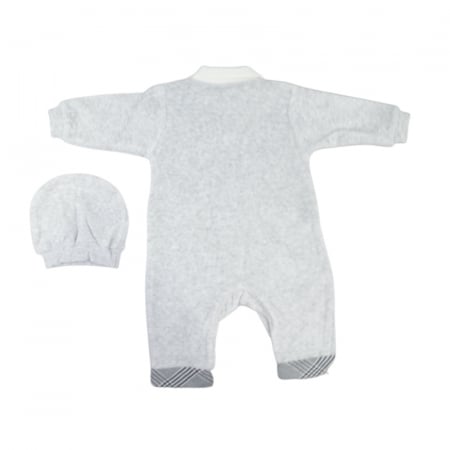 Set 2 piese salopeta cu maneca lunga si caciula pentru baieti Bebelinna 1295, Gri [1]