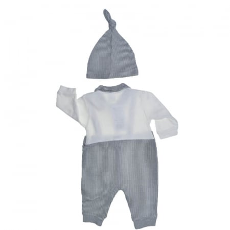 Set 2 piese salopeta cu maneca lunga si caciula pentru baieti Bebelinna BL6355, Gri [1]