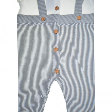 Set 2 piese salopeta cu maneca lunga si caciula pentru baieti Bebelinna BL6355, Gri [2]
